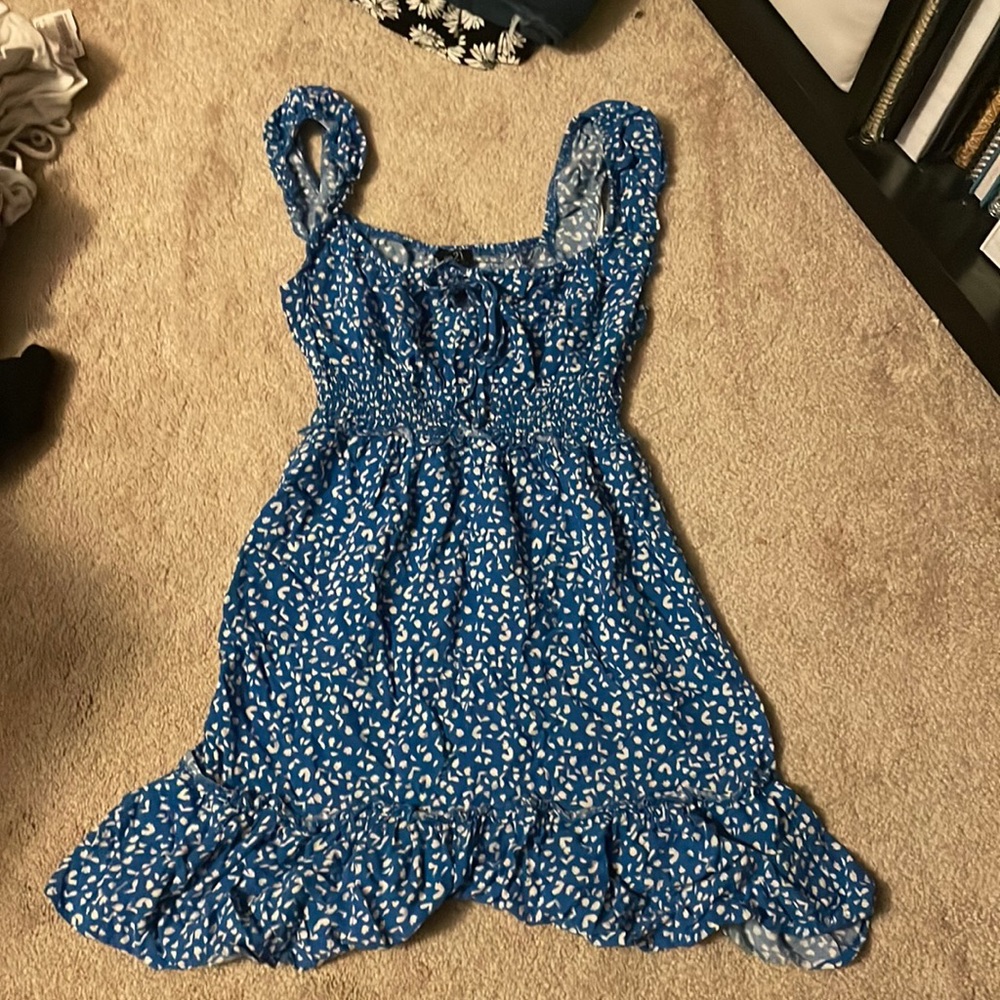 Blue with white rough spotted dress
